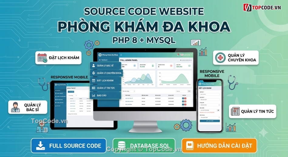 website phòng khám,source code php mysql,quản lý phòng khám,website y tế,đặt lịch khám online,admin quản trị php